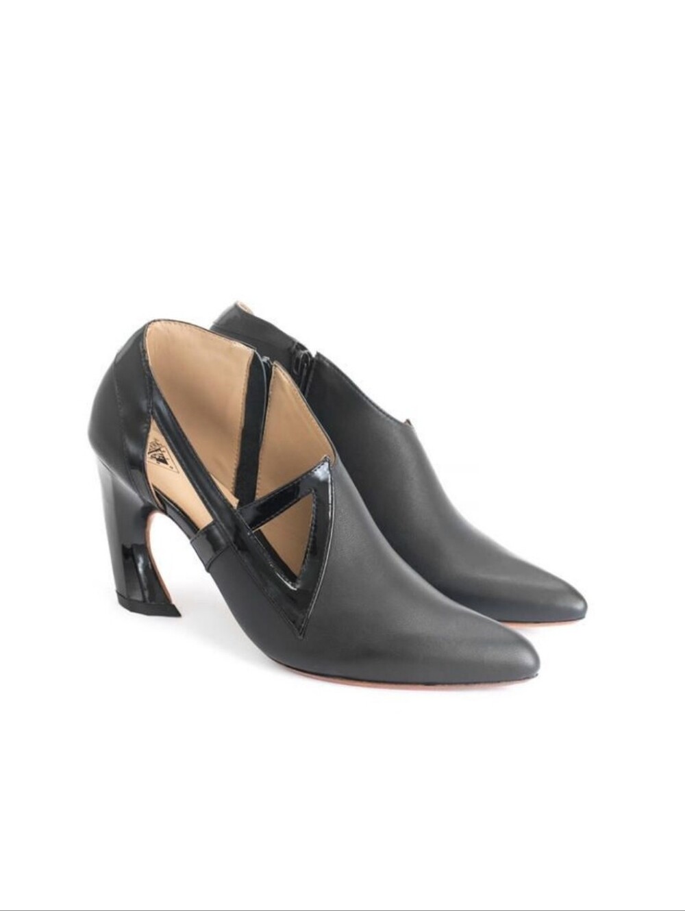 NIB John Flue:John Fluevog Sashay Black Leather Cutout Heels Booties - Size 9